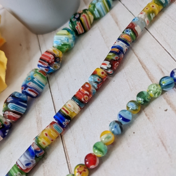 3 Multicolored Millefiori Glass  Beaded Strands - Picture 4 of 6